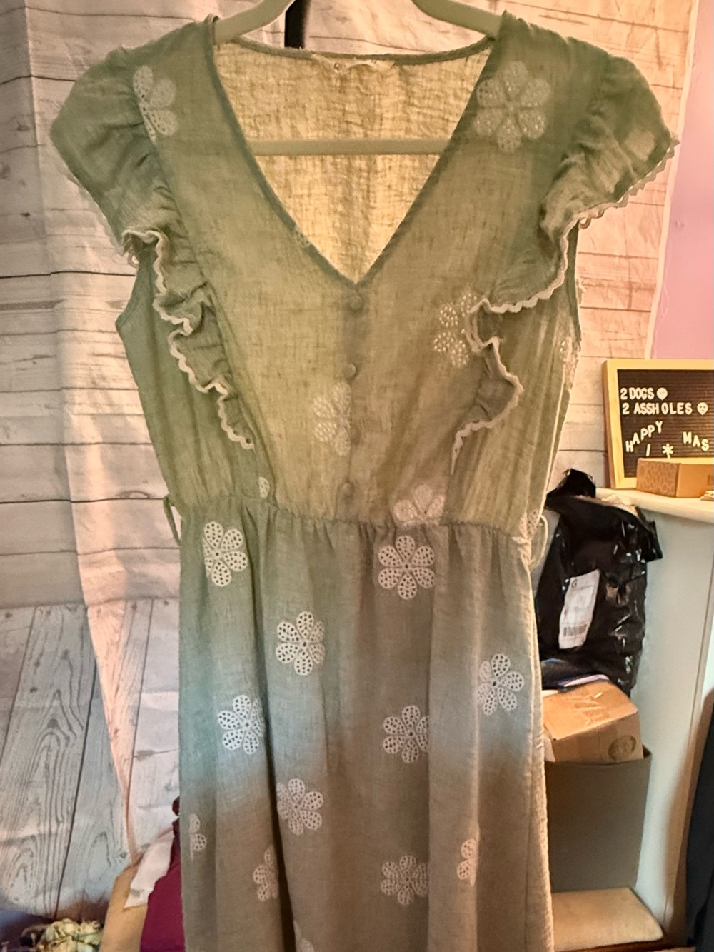 Original Use Sage Green Floral Eyelet Cotton Dress